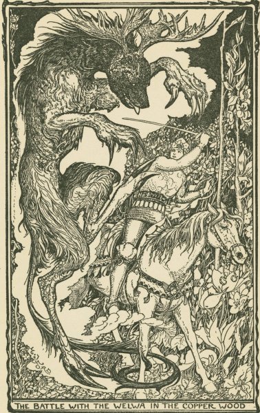 The battle with the Welwa in the Copper Wood  by Henry Justice Ford - Hand-Painted Oil Painting Reproduction