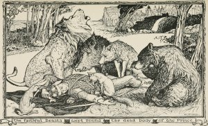 The faithful Beasts wept round the dead Body of the Prince by Henry Justice Ford Oil Painting