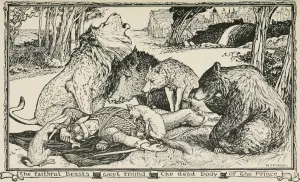 The faithful Beasts wept round the dead Body of the Prince by Henry Justice Ford Oil Painting