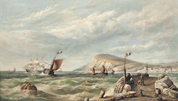 Main Product Photo of Bustling Activity Off The French Coast Painting by Henry King Taylor