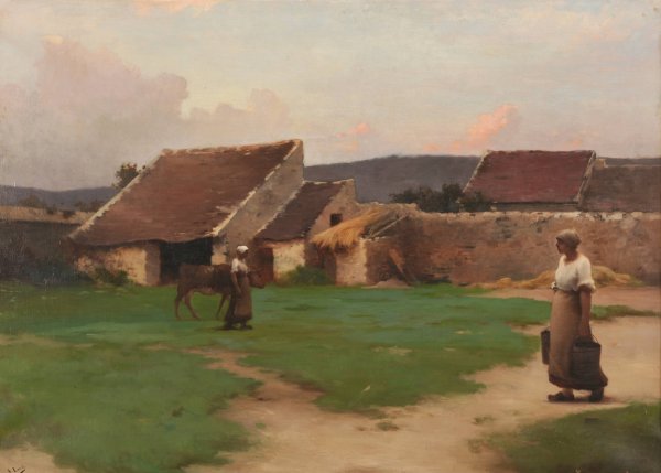 Une cour de ferme  by Henry Lerolle - Hand-Painted Oil Painting Reproduction