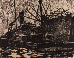 Liner and Tug by Henry Lyman Sayen Oil Painting