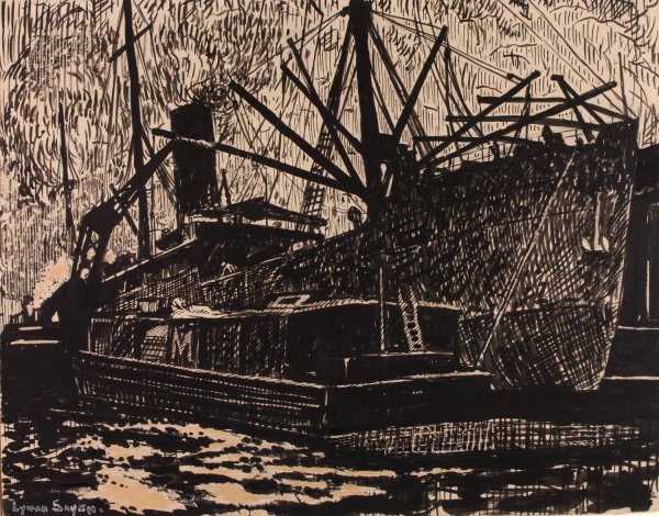 Liner and Tug  by Henry Lyman Sayen - Hand-Painted Oil Painting Reproduction