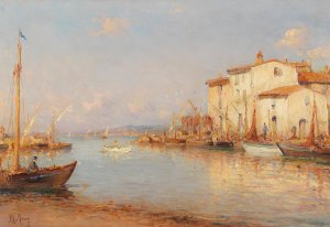 A View of a Southern Harbour by Henry Malfroy Oil Painting