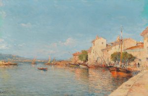 View of a Harbour in Summer by Henry Malfroy Oil Painting