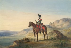 Mounted Soldier in Rocky Terrain with Guards in Distance by Henry Martens Oil Painting