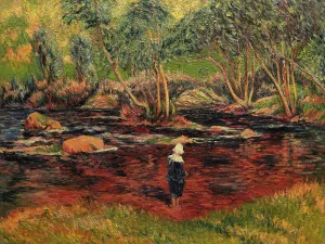 Bretonne de Pont-Aven, les pieds dans la riviere Oil painting by Henry Moret