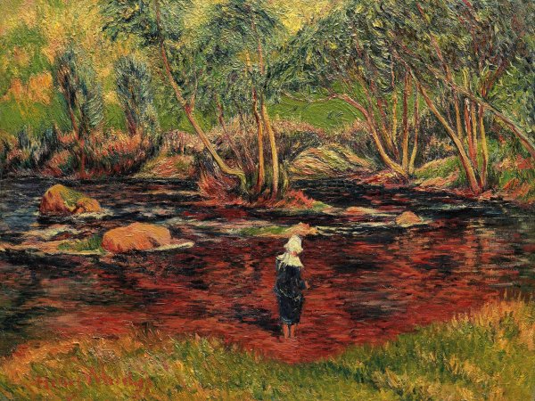 Main Product Photo of Bretonne de Pont-Aven, les pieds dans la riviere  Painting by Henry Moret