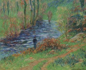 Pecheur Au Bord De La Riviere by Henry Moret Oil Painting