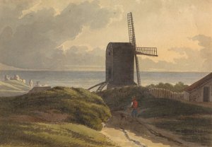 Windmill on the Sea Coast Near Hastings by Henry Morton Oil Painting