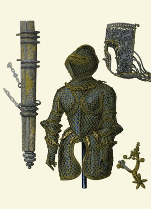 A suit of childs armour, a nose-piece for a set of horse armour, a sheath for a dagger, a gilt spur by Henry Noel Humphreys Oil Painting