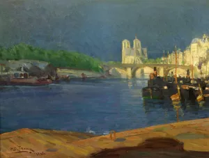 View of the Seine Looking toward Notre Dame Oil painting by Henry Ossawa Tanner
