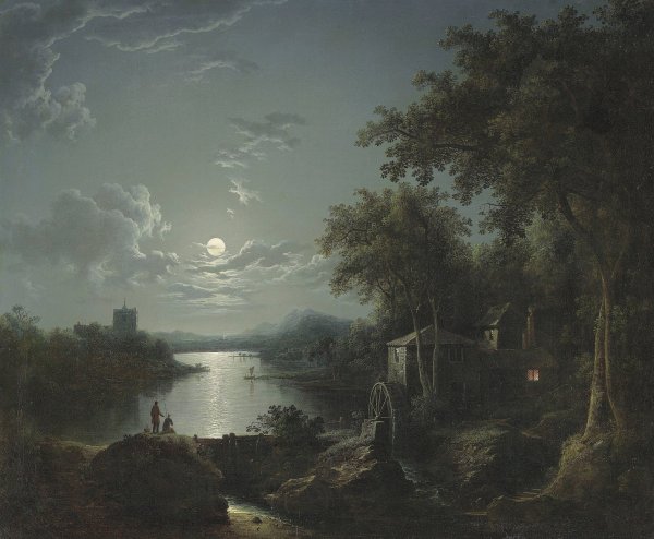 Moonlit fishing on the riverbank by Henry Pether - Hand-Painted Oil Painting Reproduction