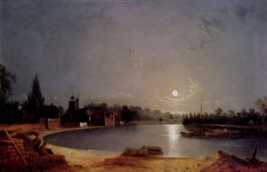 The Thames At Moonlight, Twickenham by Henry Pether Oil Painting