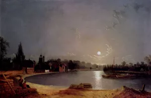 The Thames At Moonlight, Twickenham by Henry Pether - Oil Painting Reproduction