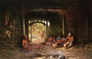 Interior of a Pomo Dwelling by Henry Raschen - Oil Painting Reproduction