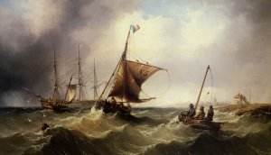 Fishing Vessels Heading Out to Sea by Henry Redmore Oil Painting