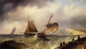 Fishing Vessels In Choppy Seas by Henry Redmore Oil Painting