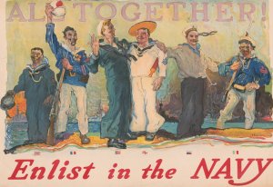 All together! Enlist in the Navy by Henry Reuterdahl Oil Painting