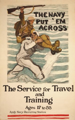 The Navy put 'em across The service for travel and training, ages 17 to 35 by Henry Reuterdahl Oil Painting