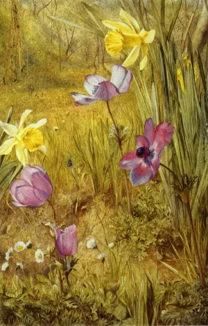 Anemones and Daffodils by Henry Roderick Newman Oil Painting