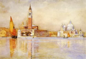 San Giorgio Maggiore and Santa Maria della Salute from the Giardino Pubblico by Henry Roderick Newman Oil Painting