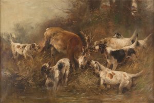 Hunting dogs catching the prey by Henry Schouten Oil Painting