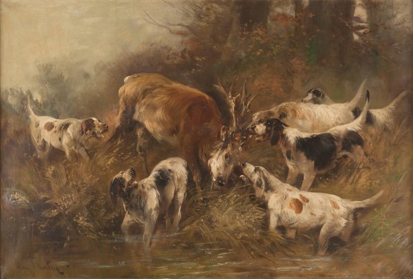 Hunting dogs catching the prey by Henry Schouten - Hand-Painted Oil Painting Reproduction