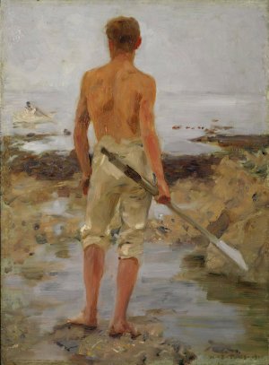 A boy with an oar by Henry Scott Tuke Oil Painting