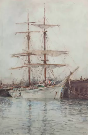 A Windjammer Moored In Falmouth Harbour by Henry Scott Tuke Oil Painting