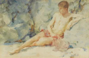 Boy against rock by Henry Scott Tuke Oil Painting
