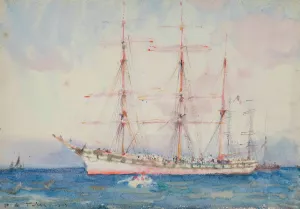 French Windjammer At Anchor Signed And Indistinctly by Henry Scott Tuke Oil Painting