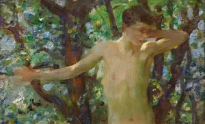 Half Length Study Of A Boy by Henry Scott Tuke Oil Painting