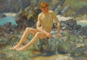 Nude On The Rocks by Henry Scott Tuke Oil Painting