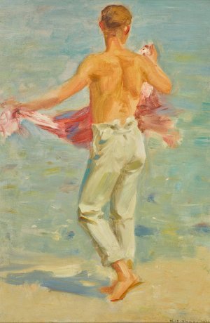Preparing to bathe by Henry Scott Tuke Oil Painting