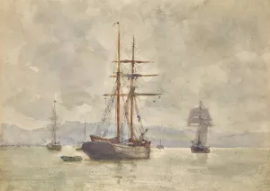 Sailing Ships At Anchor by Henry Scott Tuke Oil Painting