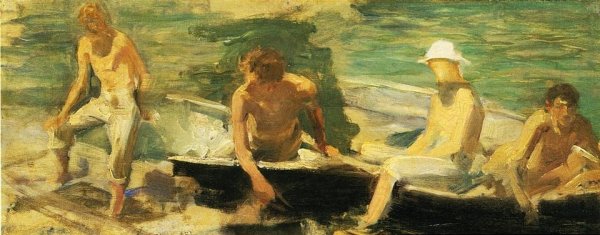Main Product Photo of The Rowing Party Painting by Henry Scott Tuke