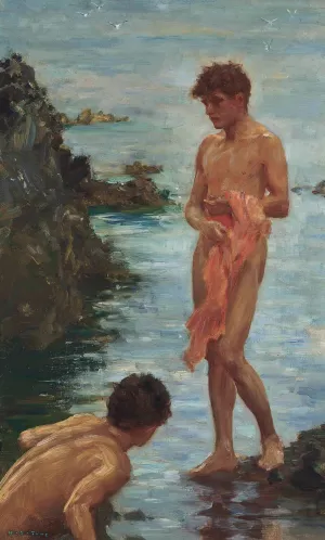 Variant on A Bathing Group by Henry Scott Tuke Oil Painting