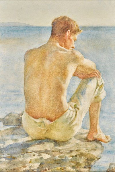 Main Product Photo of Watching the sea Painting by Henry Scott Tuke