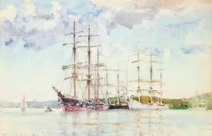 Windjammers At Anchor In Carrick Roads by Henry Scott Tuke Oil Painting