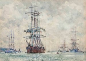 Windjammers In The Carrick Roads Oil painting by Henry Scott Tuke