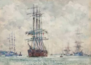 Windjammers In The Carrick Roads by Henry Scott Tuke Oil Painting
