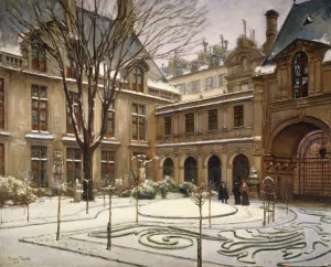 Le jardin du musee Carnavalet ; effet de neige by Henry Tenre Oil Painting