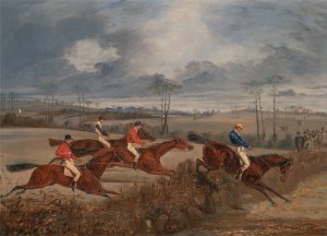 Scenes from a steeplechase: Taking a Hedge by Henry Thomas Alken Oil Painting