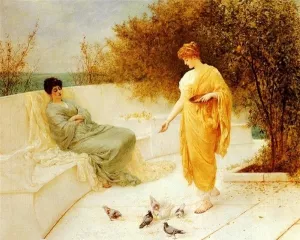 Feeding the Doves by Henry Thomas Schafer - Oil Painting Reproduction