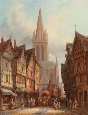 Market Day in Honfleur, Normandy by Henry Thomas Schafer Oil Painting