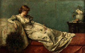 The Peacock Fan by Henry Thomas Schafer Oil Painting