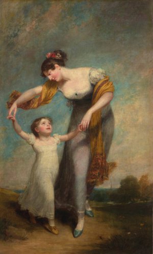 Portrait of a mother and child in a landscape by Henry Thompson Oil Painting