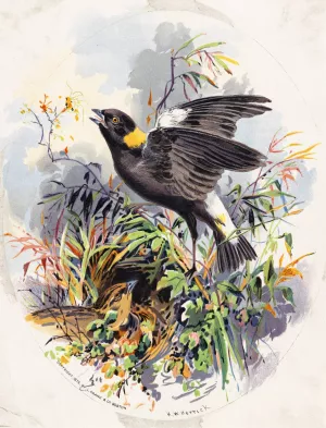 Bird Family in Nest Among Grasses by Henry Walker Herrick Oil Painting