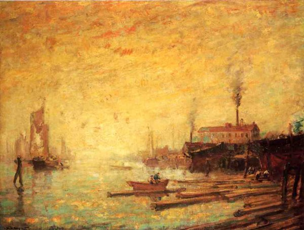 Harbor at Sunset, Moank, Connecticut by Henry Ward Ranger - Hand-Painted Oil Painting Reproduction